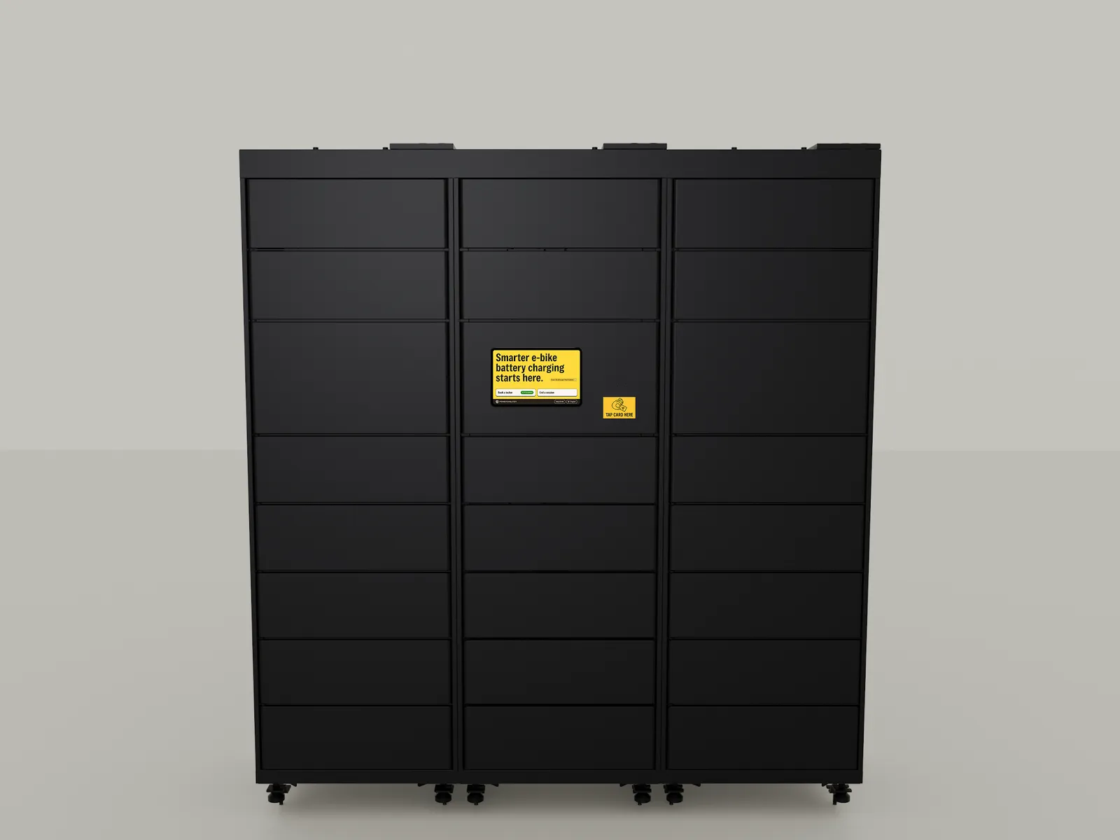 A PowerShelter SmartShelter with two SmartModules, a touchscreen and a card reader on the centre unit.